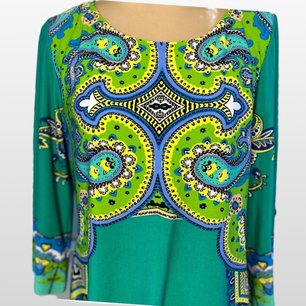 Ronnie Nicole Elegant Paisley Print Green Dress. Size 16 - Picture 5 of 14